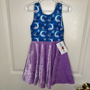 Malia And Kai Dragons Blue Purple Velour Tank Twirl Dress Size 4 NWT